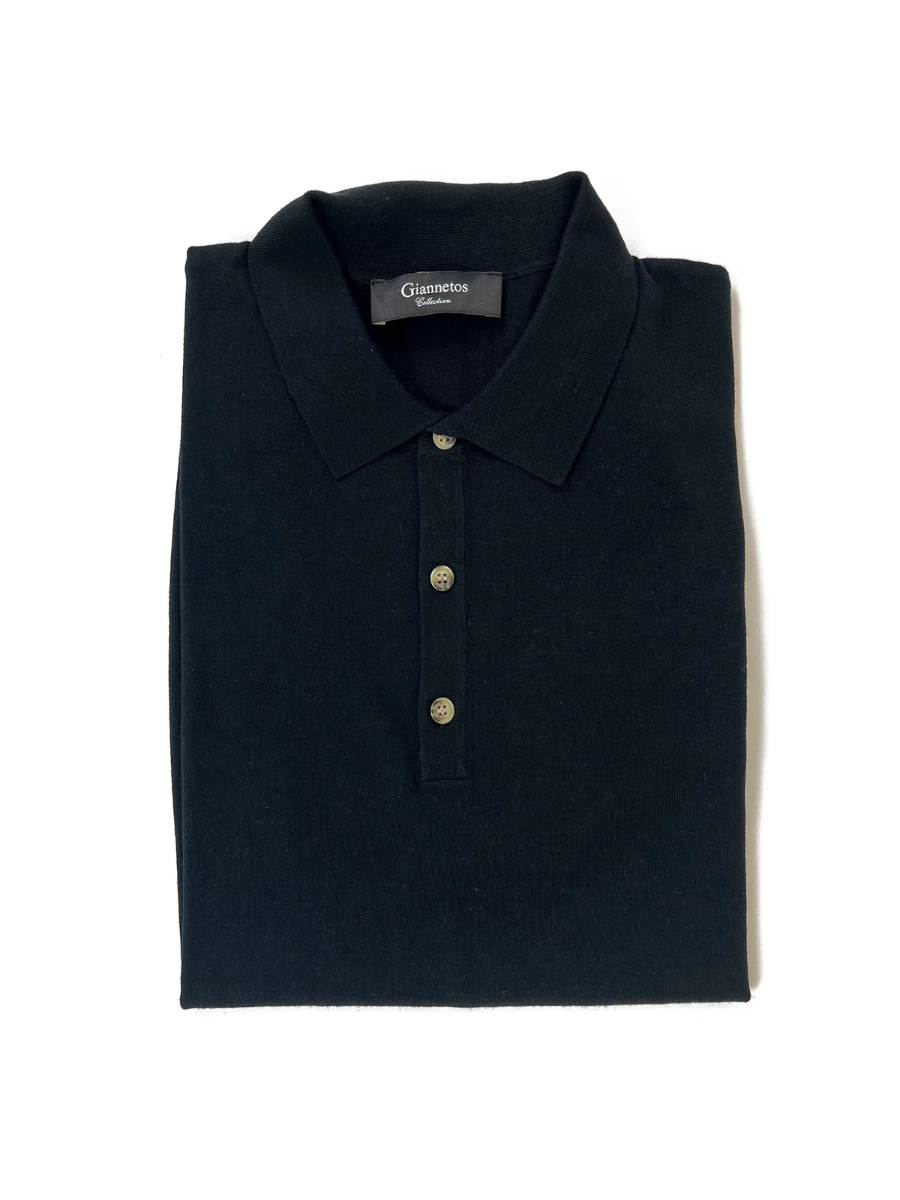 Μαύρο πόλο από μετάξι και βαμβάκι