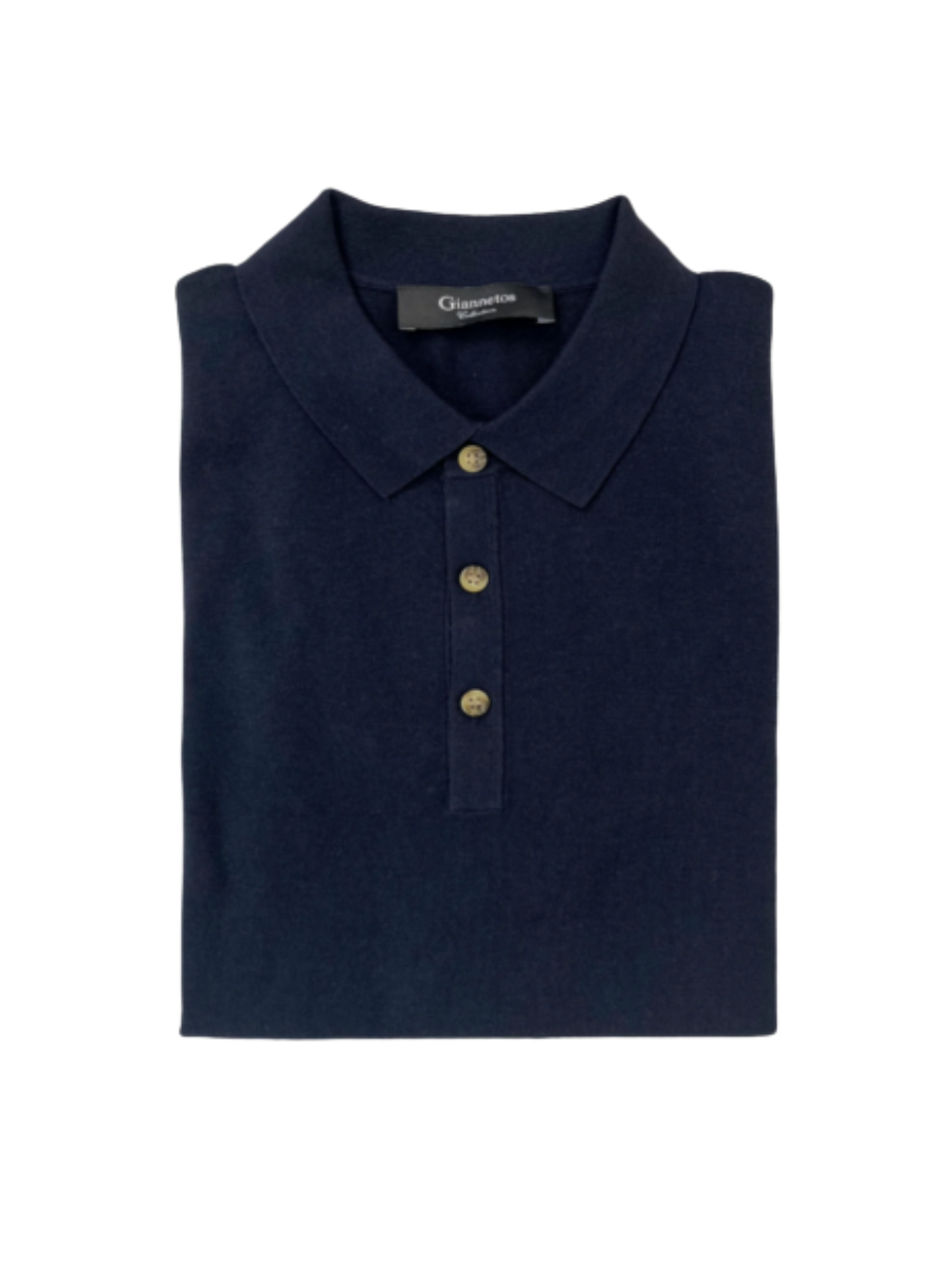 Μπλουζάκι πόλο από μετάξι και βαμβάκι Navy