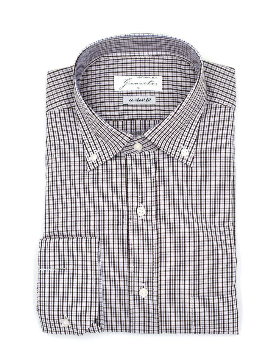 White brown checkered cotton shirt