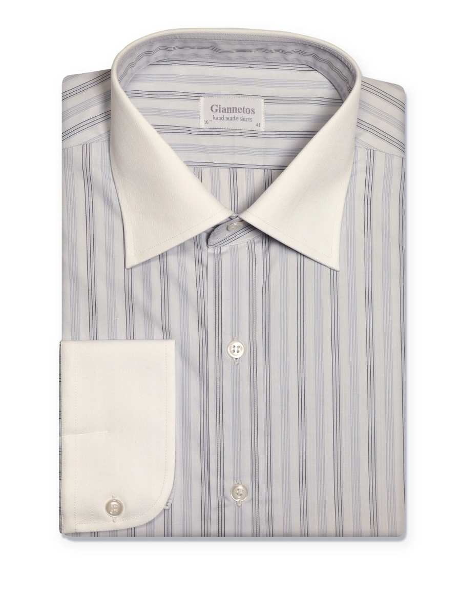 White collar grey striped shirt