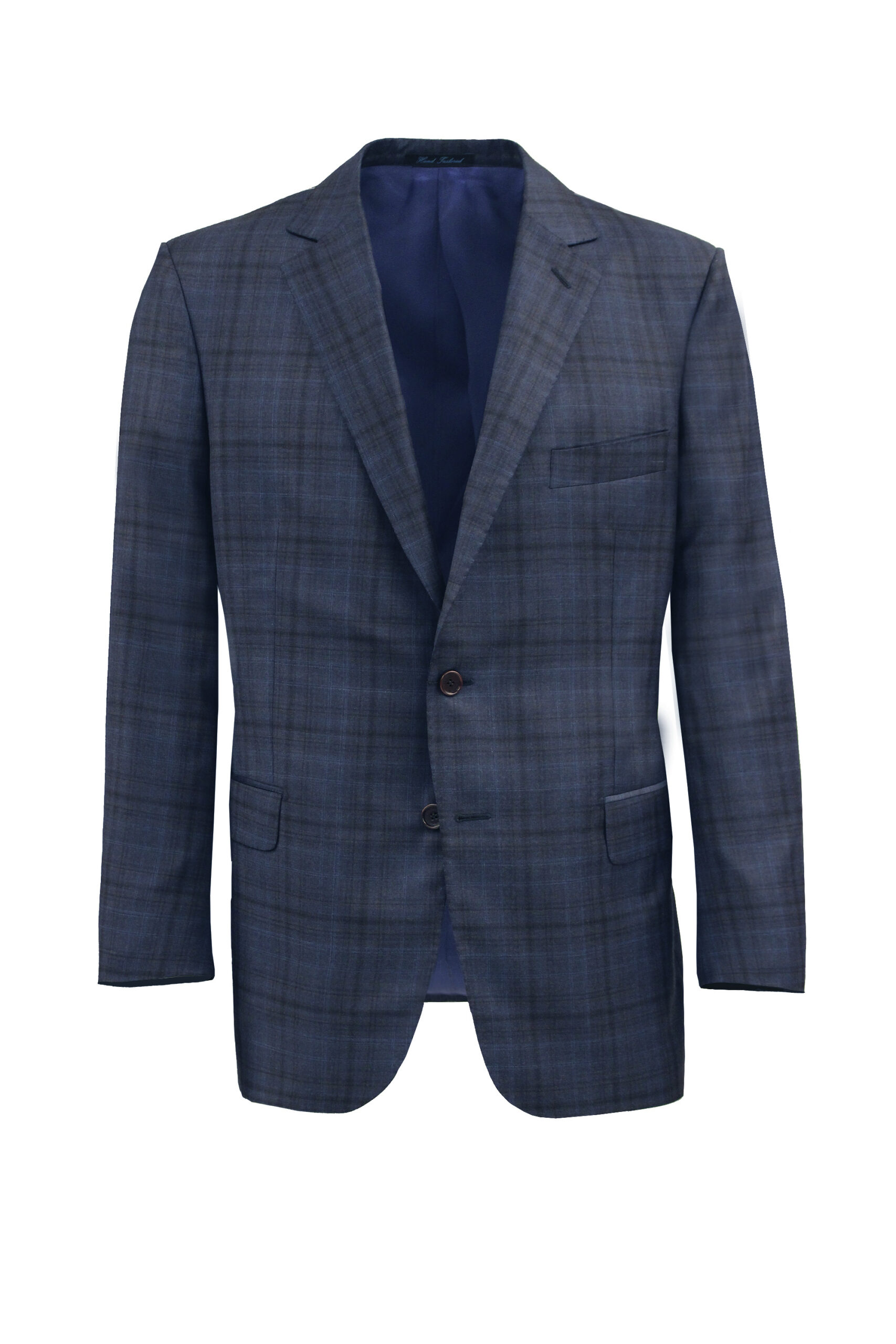 Blue windowpane check wool-cashmere jacket